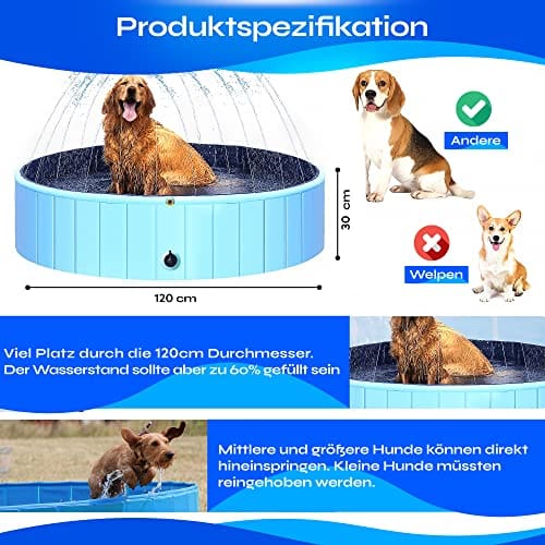 Larother Hundepool mit Sprinkler | 120x30 | Hundedusche | Hundezubehör