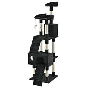 Juskys XXL Kratzbaum Amy schwarz | 170 cm Höhe | Liegeflächen | Leitern & Sisal-Stämmen