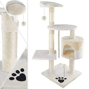 KESSER® Kratzbaum | mit Sisalstämmen | mit Höhle, Spielbälle , Spielsisal | Höhe 112cm