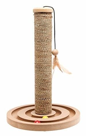 Karlie 560146 Kratzbaum Brigitte | Seegras mit Spielzeug | 44cm Höhe | Durchmesser 30cm