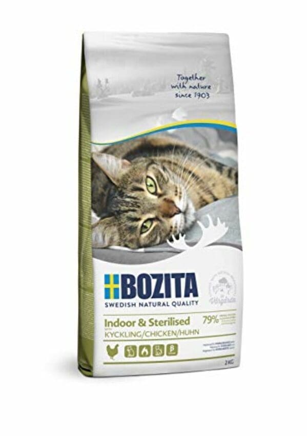 BozitaIndoor & Sterilised Hühnchen | Trockenfutter für erwachsene hauptsächlich drinnen lebende Katzen | 2 kg
