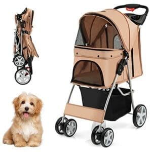COSTWAY Hundewagen | bis 15kg | Mit Netzfenstern & Getränkehalter