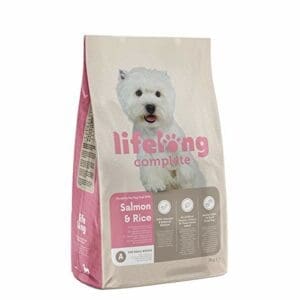 Lifelong Hundefutter für ausgewachsene Hunde | Fein zubereitetes Trockenfutter mit Lachs und Reis | 3kg