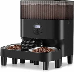 Sailnovo Futterautomat für Zwei Katzen | 5L Haustier-Trockenfutterspender mit Zwei Edelstahlschalen