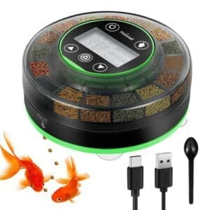 Petbank Futterautomat Aquarium | Wiederaufladbarer Fischfutterspender mit Time | LCD-Anzeige
