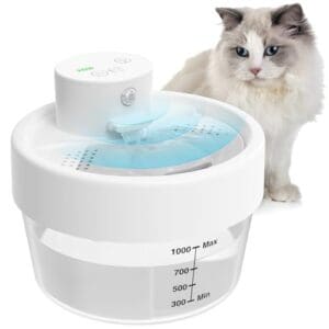 MASBRILL Wasserbrunnen für Katzen, kabellos, 1 l, Wasserspender für Katzen und Hunde mit Bewegungsmelder, super leise, Wasserbrunnen für Katzen, automatischer Sensor, 3 Betriebsmodi, weiß