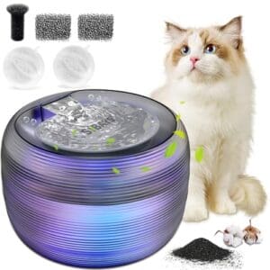 SIBAYS 3.5L Katzenbrunnen, Ultraleiser Automatische Trinkbrunnen für Katze und Hunde, Haustier Wasserbrunnen Eingebautes LED Licht, BPA-frei Katzentrinkbrunnen mit 2 Aktivkohlefilter