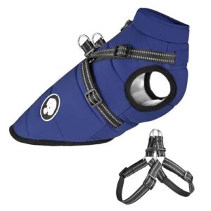 Hundejacke mit Geschirr, Wasserdichter Warmer Hund Wintermantel für Kleine Mittel GroÃŸe Hunde, Hundemantel für Labrador Chihuahua Französische Bulldogge