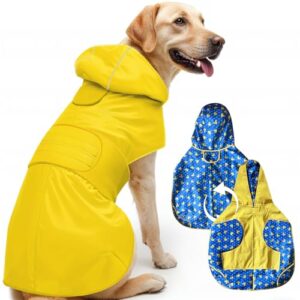 Regenmantel Hund wasserdicht – Beidseitig Tragbar Wasserdichter Hundemantel mit Kapuze und Reflektoren für trockene,sichere Gassigänge, den Hundespielplatz und den Urlaub mit Hund (M – Gelb)