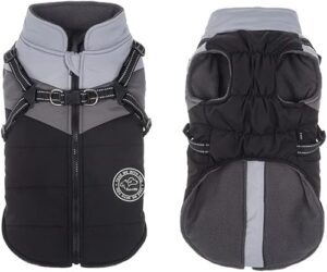 Savlot Wasserdichter Hundemantel Winter Warme Jacke Winddichte Haustierkleidung Hundejacke Outfit für kleine mittelgroße Hunde mit Geschirr Reflektierende Hundemäntel M